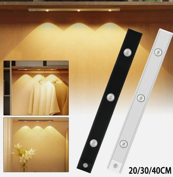 LED Motion Sensor Cabinet Light – 40cm Rechargeable Wireless Strip with 2 Color Modes, Dimmable, Remote & Motion Activated, Easy Install Under Cabinet Light for Kitchen, Wardrobe, Hallway (1 Pack)