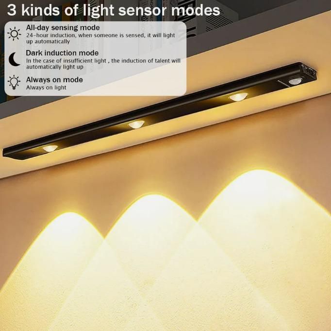 LED Motion Sensor Cabinet Light – 40cm Rechargeable Wireless Strip with 2 Color Modes, Dimmable, Remote & Motion Activated, Easy Install Under Cabinet Light for Kitchen, Wardrobe, Hallway (1 Pack)