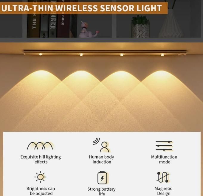 LED Motion Sensor Cabinet Light – 40cm Rechargeable Wireless Strip with 2 Color Modes, Dimmable, Remote & Motion Activated, Easy Install Under Cabinet Light for Kitchen, Wardrobe, Hallway (1 Pack)