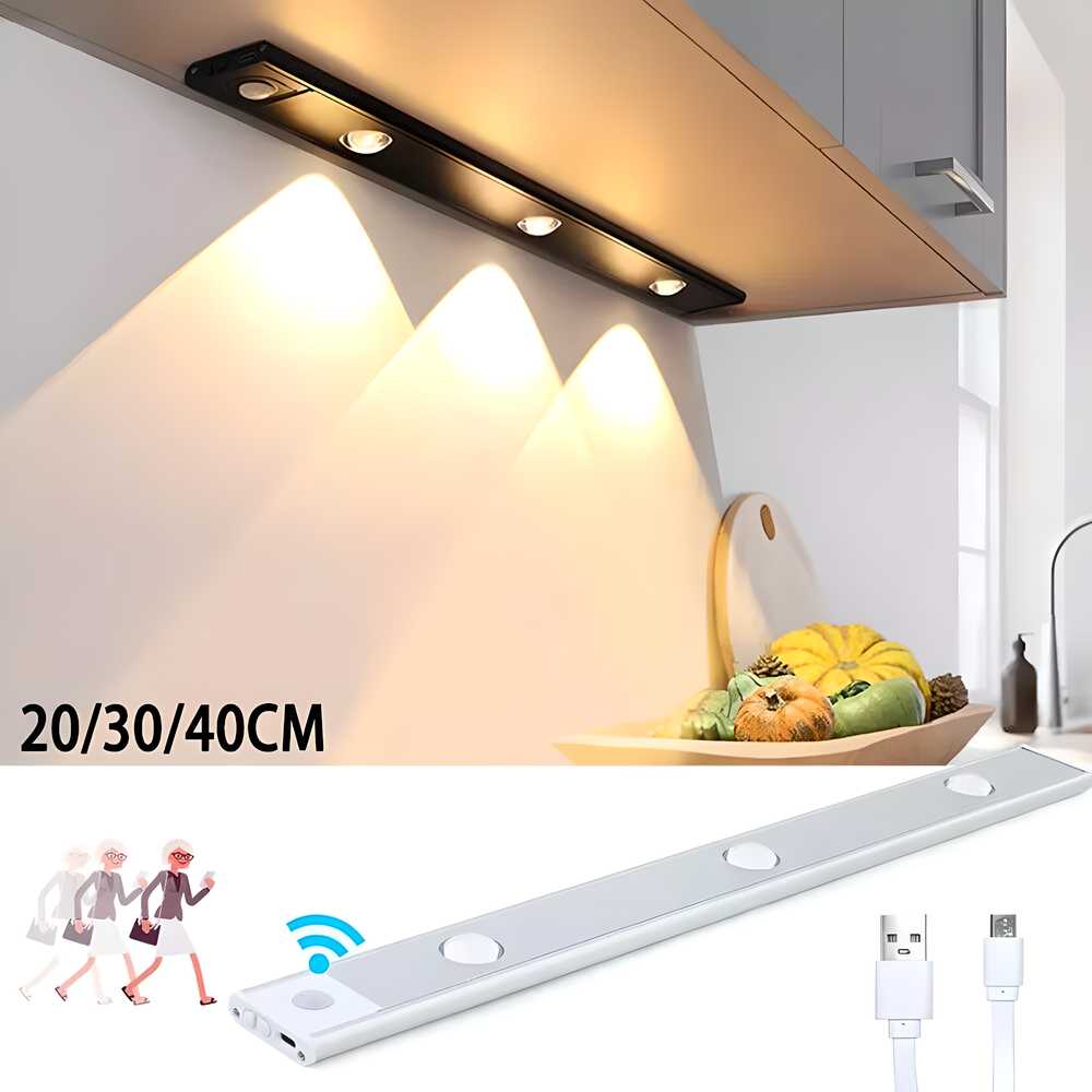 LED Motion Sensor Cabinet Light – 40cm Rechargeable Wireless Strip with 2 Color Modes, Dimmable, Remote & Motion Activated, Easy Install Under Cabinet Light for Kitchen, Wardrobe, Hallway (1 Pack)